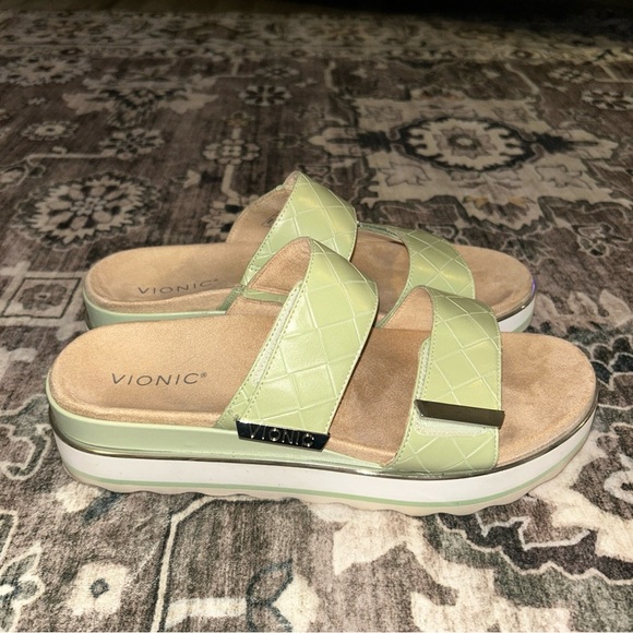 Womens Vionic Brandie Slide Platform Sandal Metallic Shine Coral Sz 11 - Picture 1 of 8